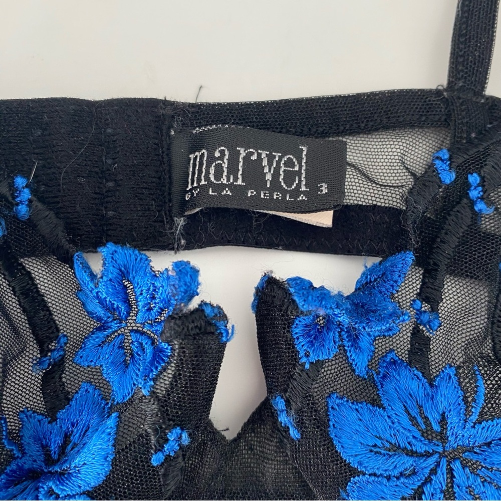 Vintage‎ La Perla Sheer Black Bra Blue Appliqués - Picture 7 of 9